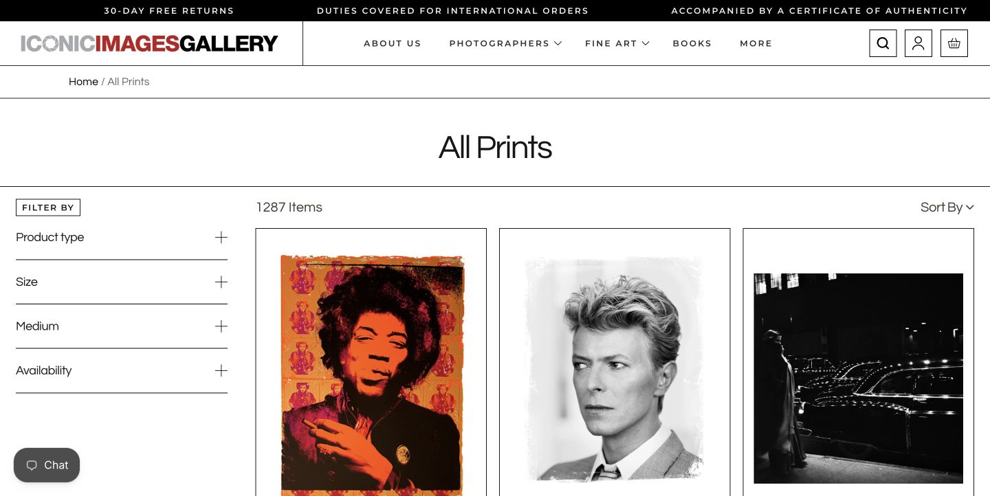 Iconic Images All Prints collection with filters and art photography